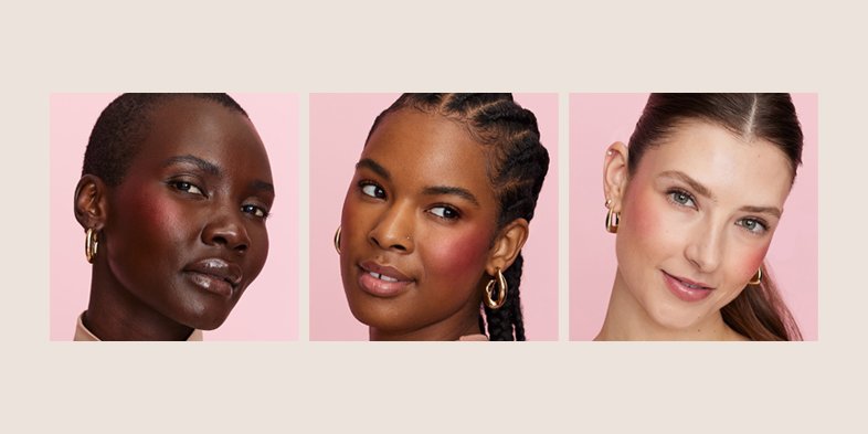 Women with different shades of skin complexions using red blush
